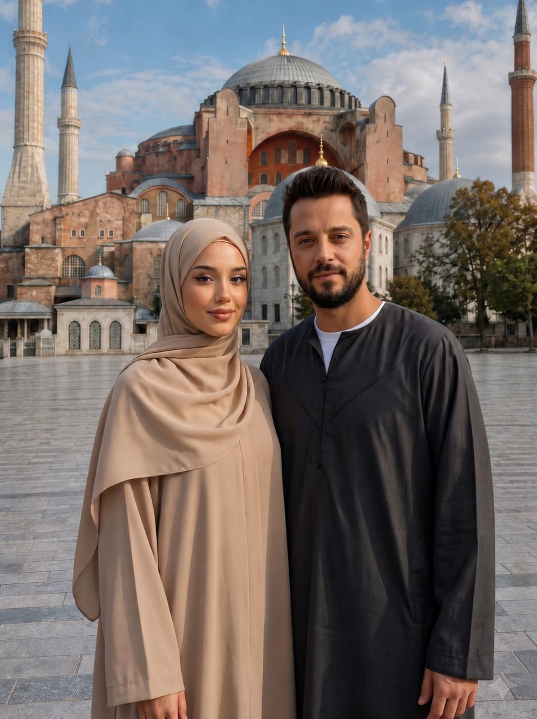 A Portrait Of A Couple In Front Of The Hagia Sophia