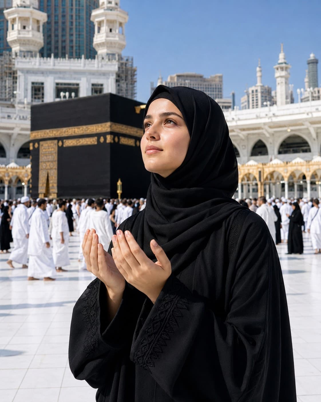 Eine Frau, Die Vor Der Kaaba Betet