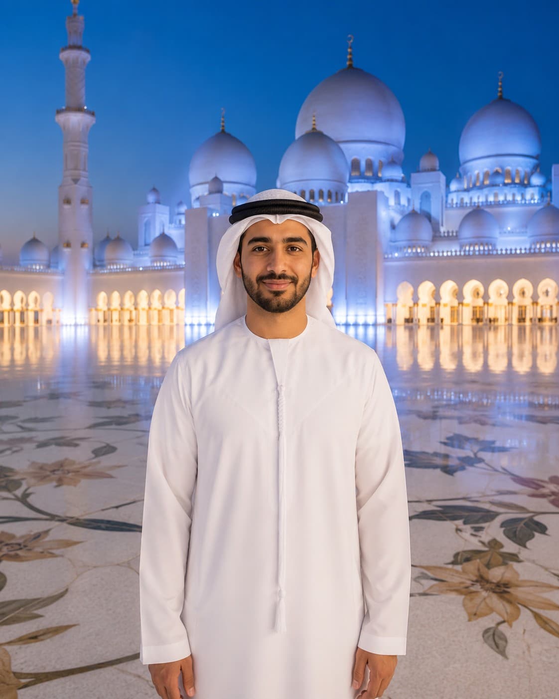 A Man In Front Of The Sheikh Zayed Grand Mosque