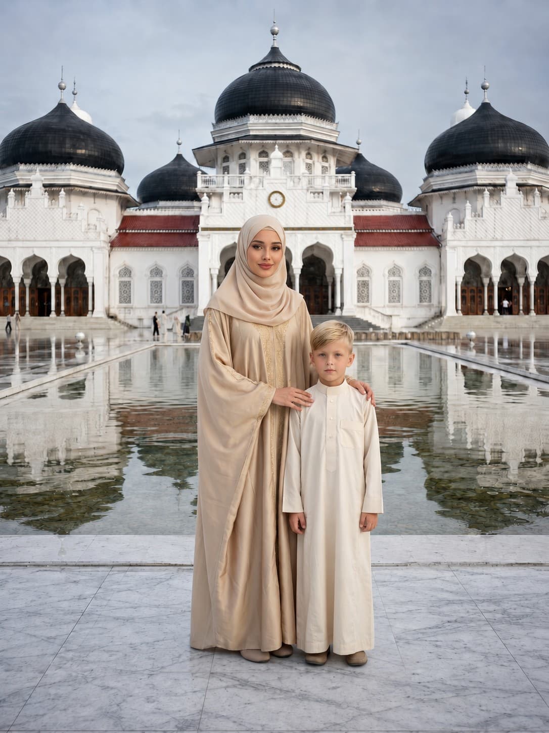 A Mother And Child In The Baiturrahman Grand Mosque